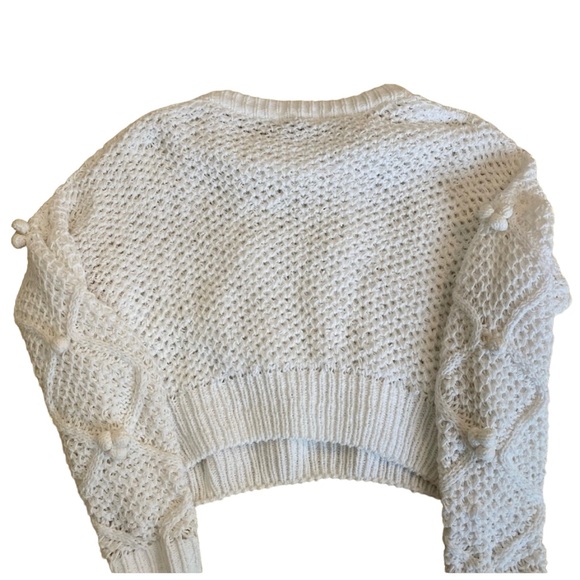 White Cropped Pom Pom Sweater - Urban Heritage - Size Small - Picture 3 of 3